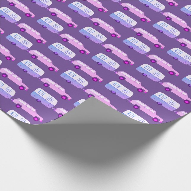 Papier Cadeau Rétro Camper Motorhome Trailer rose violet (Coin)