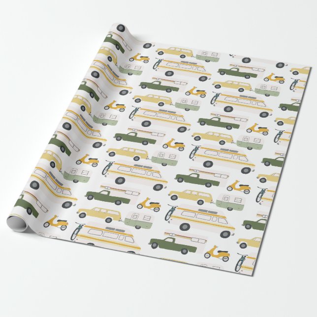 Papier Cadeau Retro Campervan Motorhome RV Van Trailer Blanc (Déroulé)
