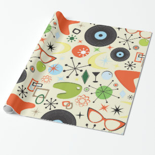 Papier Cadeau Retro Checker 50's Cinquante Thème Anniversaire