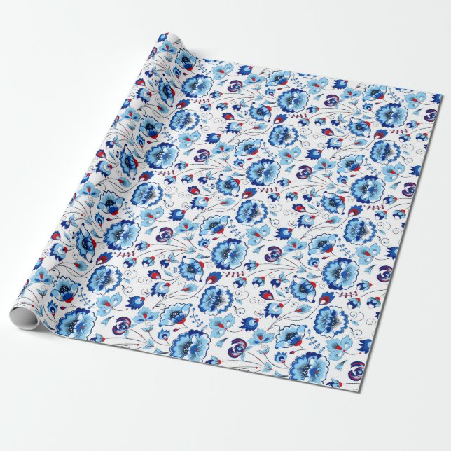 Papier Cadeau Retro Chic Russe Noël Khokhloma Cadeau (Déroulé)