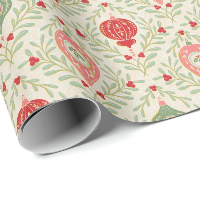 Papier Cadeau Retro Christmas Ornament Pink, Red, Green Paper (Coin rond)