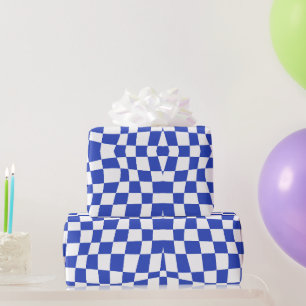 Papier Cadeau Retro Circus les années 70 bleu ondulé à damiers M
