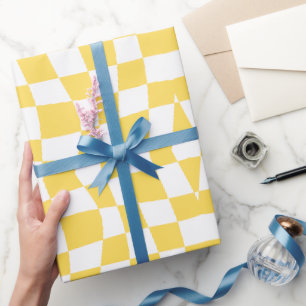Papier Cadeau Retro Circus les années 70 jaune ondulé à damiers 