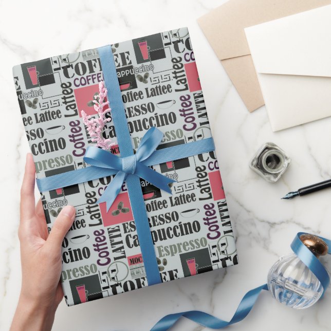 Papier Cadeau retro coffee kitchen pattern for espresso latte  (Cadeaux)