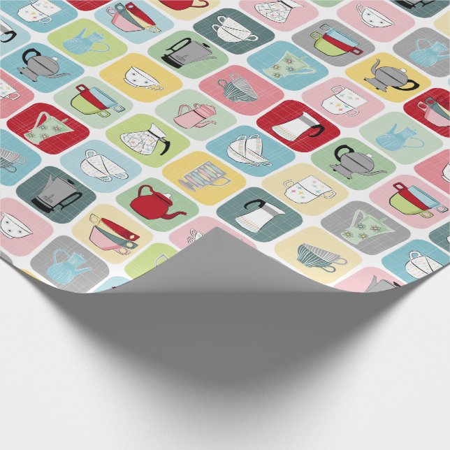 Papier Cadeau Retro Coffee Pots and Cups (Coin)