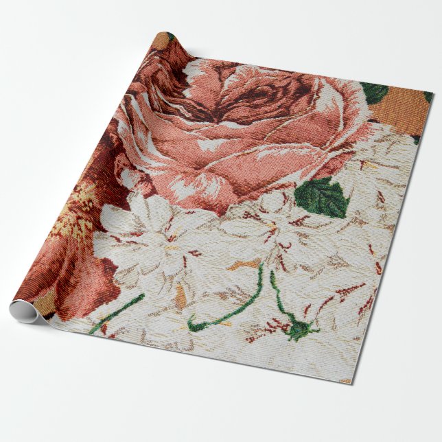 Papier Cadeau Rétro copie florale de tissu (Déroulé)