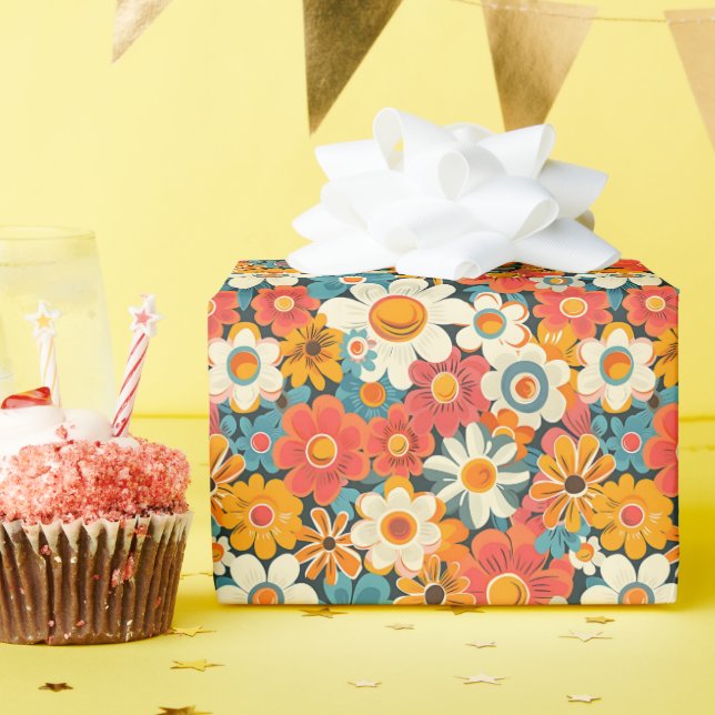 Papier Cadeau Retro Daisy Floral Wrapping Paper (Fête d'anniversaire)