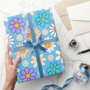 Papier Cadeau Retro Daisy Motif Simple.01. L Blue BG
