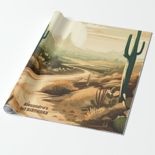 Papier Cadeau Retro Desert Cactus 1er anniversaire