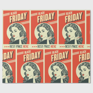 Papier Cadeau Rétro fille pin-up Black Friday Pop Art