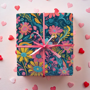 Papier Cadeau Retro Floral Daisy Valentines Cadeau pour fille