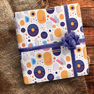 Papier Cadeau Rétro Géométrique Abstrait Pat#7 Indigo ID1067