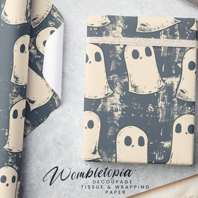 Papier Cadeau Retro Grunge Ghosts Halloween Motif (Créateur téléchargé)