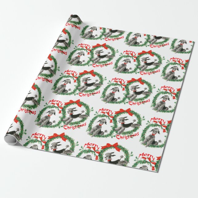 Papier Cadeau Rétro guirlande adorable de caniches de Noël (Déroulé)