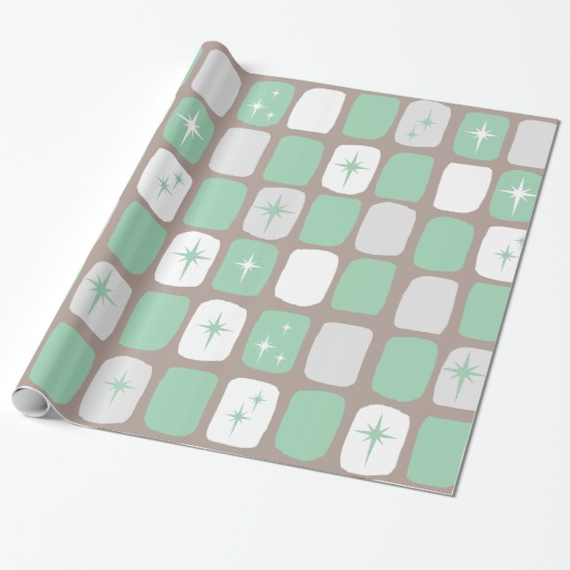 Papier Cadeau Retro Jade Starbursts Envelopper du papier (Déroulé)