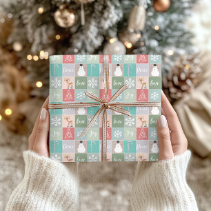 Papier Cadeau Retro Joy Cute Illustrations de Noël Carré