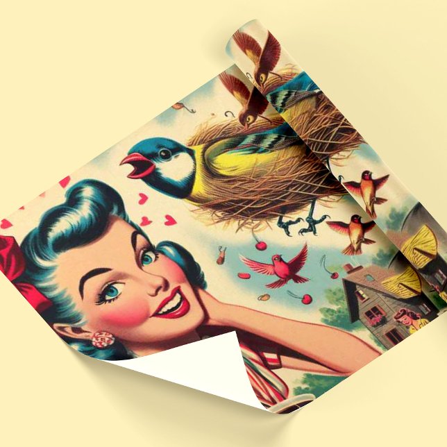 Papier Cadeau Retro Kitsch Illustration féminine des années 1950 (Créateur téléchargé)