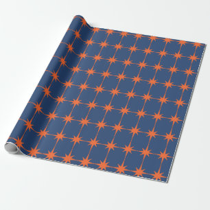 Papier Cadeau Retro les années 50 Starburst Motif orange et bleu