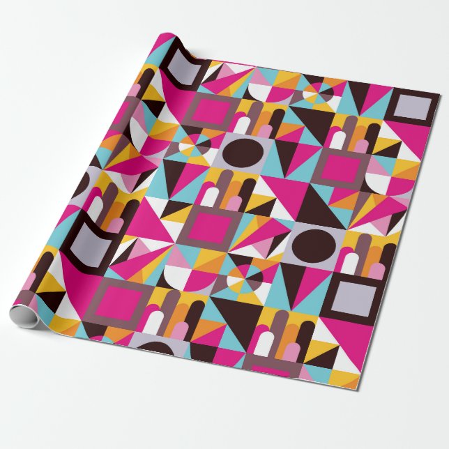Papier Cadeau Retro les années 70 Motif géométrique Psychédéliqu (Déroulé)