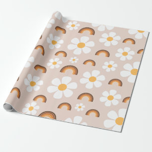 Papier Cadeau Retro les années 70 Super Hippie Daisy & Terracott