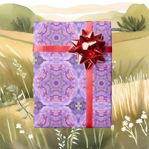 Papier Cadeau Rétro Mandala violet rose et bleu