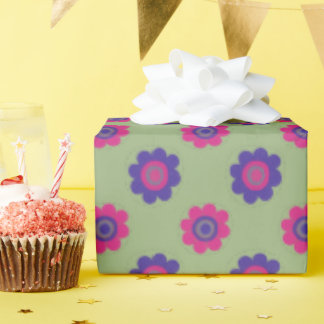 Papier Cadeau Retro Mid-mod Floral Vibrant Pink Purple & Green