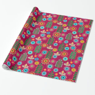 Papier Cadeau Rétro, motif de fleurs