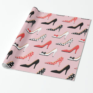 Papier Cadeau Rétro motif Girly coloré de chaussures de pompe 