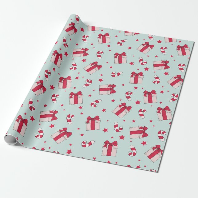 Papier Cadeau Retro Noël présents et Sucres de canne Fêtes (Déroulé)