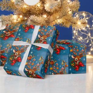 Papier Cadeau Retro Noël Reindeer Vacances