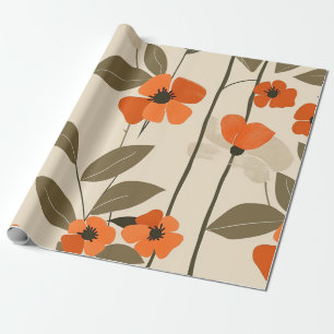 Papier Cadeau Rétro Orange Botanique Gras Floral Vintage 70s