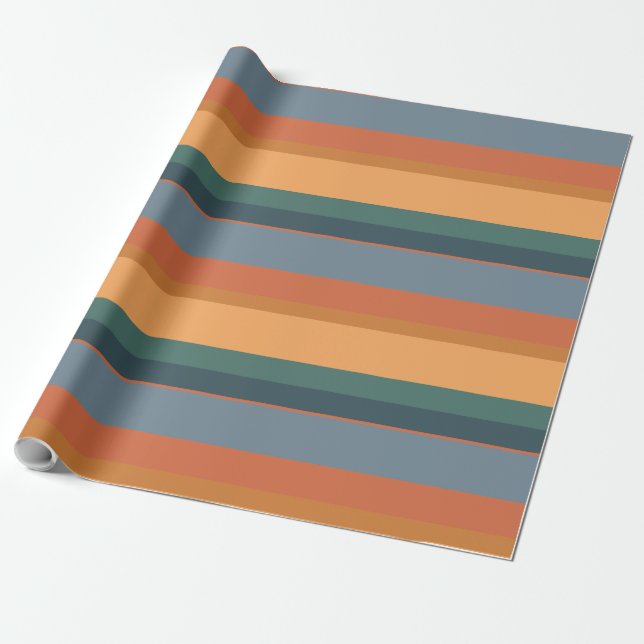 Papier Cadeau Rétro papier d'emballage de rayure orange et bleue (Déroulé)