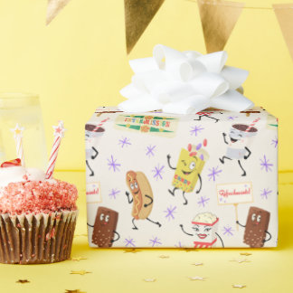 Papier Cadeau Retro Parading Snacks Allons tous à une fête