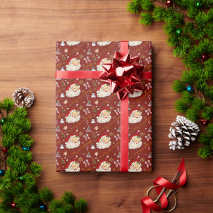 Papier Cadeau Retro Père Noël Bourgogne Red Festim Charme