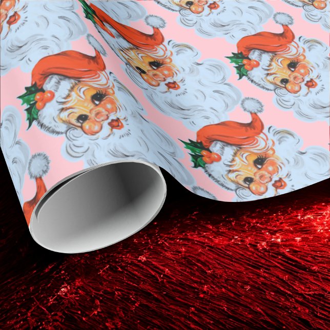 Papier Cadeau Retro Père Noël face rose Noël (Créateur téléchargé)