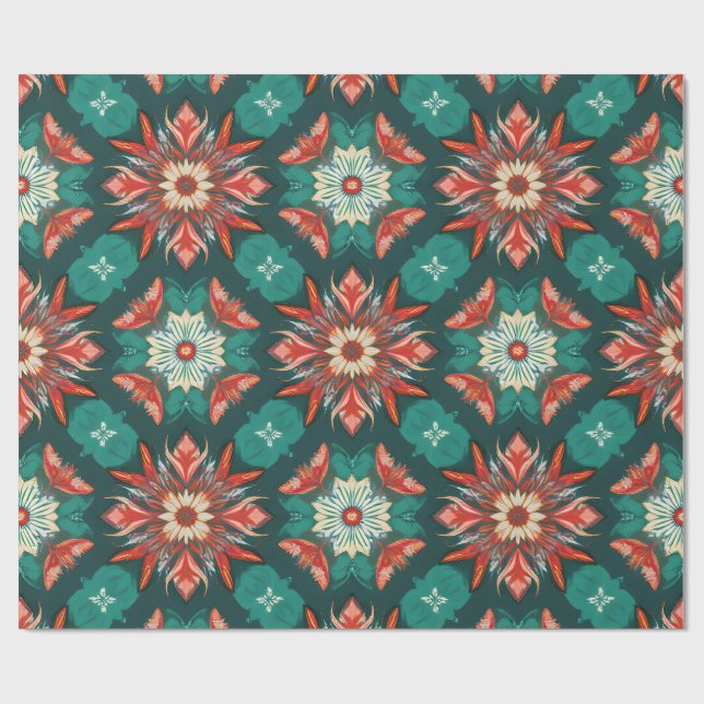 Papier Cadeau Retro Poinsettia Burst Christmas Pattern (Plat)