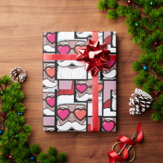 Papier Cadeau Retro Pop Art Santa Heart Glasses Comic Style