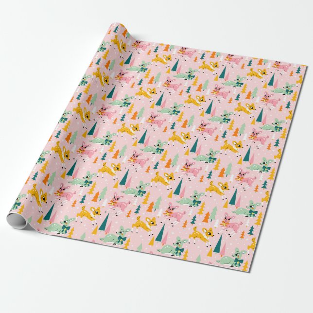 Papier Cadeau Retro Reindeer Wonderland Motif de vacances (Déroulé)
