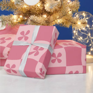 Papier Cadeau Retro rose À damiers motif floral