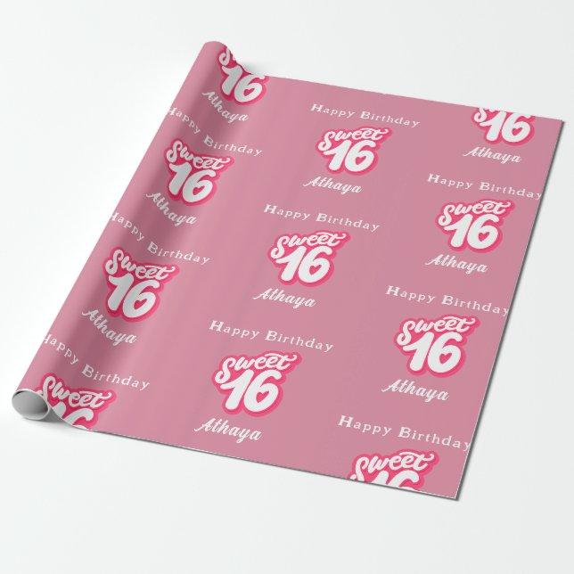 Papier Cadeau Retro Rose Sweet 16e anniversaire (Déroulé)