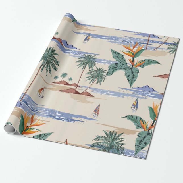 Papier Cadeau Retro sans couture motif d'île tropicale à la lumi (Déroulé)