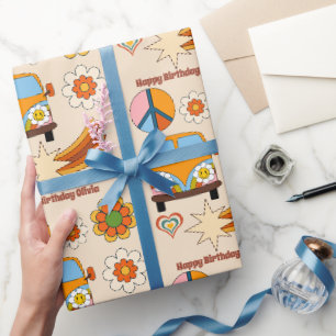 Papier Cadeau Retro super 70ies anniversaire boho personnalisé