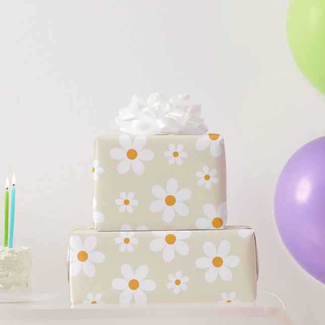 Papier Cadeau Retro Super Daisy Tan cadeau Anniversaire Papier d (Cadeaux de fête)