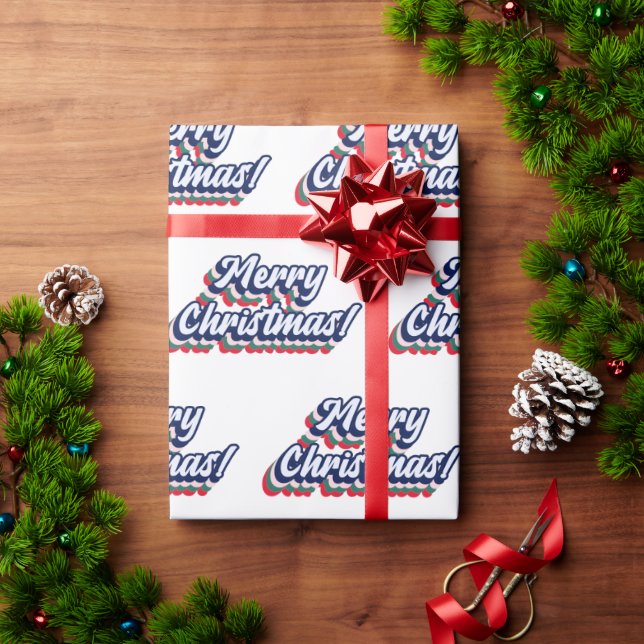 Papier Cadeau Retro Super Joyeux Noël Typographie 60s les années (Cadeau de vacances)