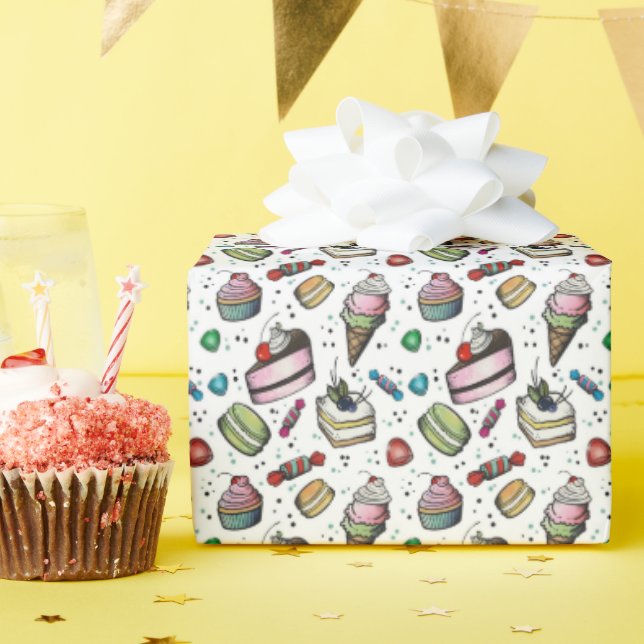 Papier Cadeau Retro Sweets- White (Fête d'anniversaire)