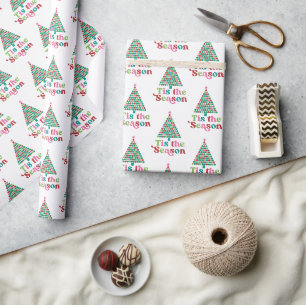 Papier Cadeau Retro Tis Season Bright Holiday Christmas Tree
