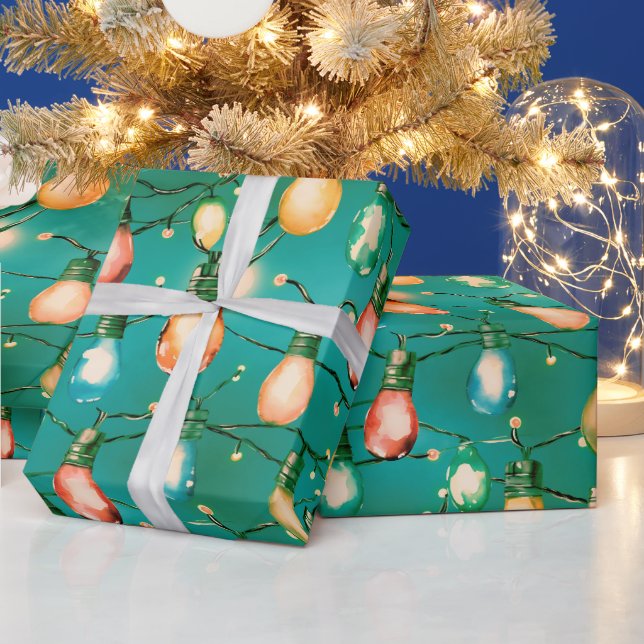 Papier Cadeau Retro Vacances Lumières Amusants Joli Noël Moderne (Vacances)