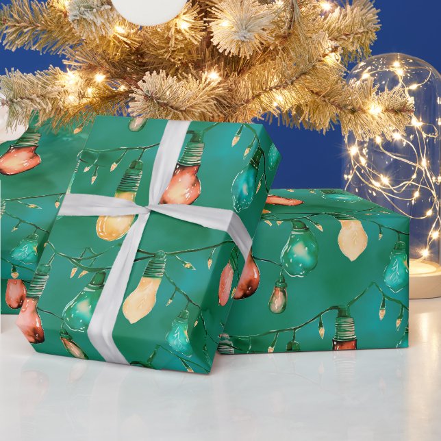 Papier Cadeau Retro Vacances Lumières Amusants Joli Noël Moderne (Vacances)