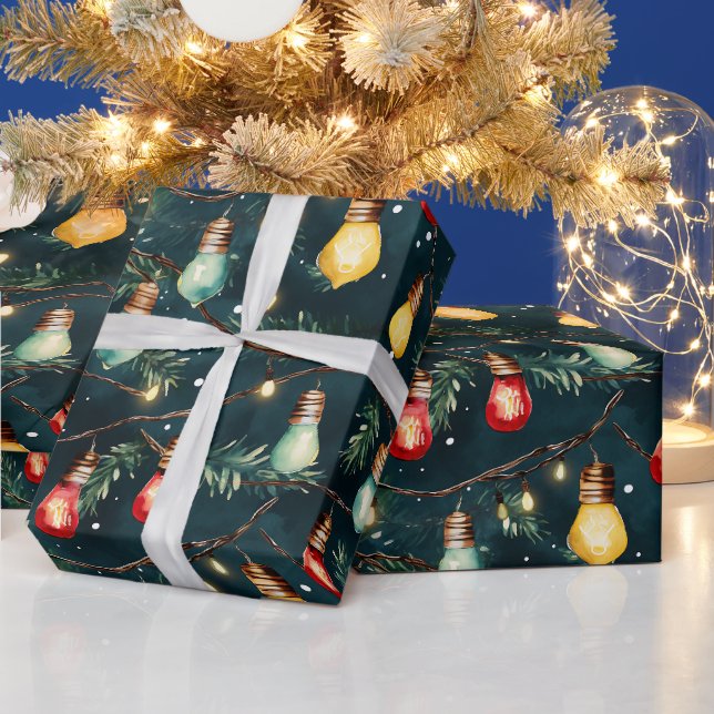 Papier Cadeau Retro Vacances Lumières Amusants Joli Noël Moderne (Vacances)