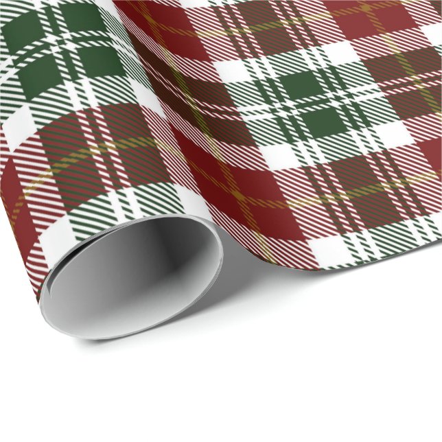 Papier Cadeau Retro Vert Rouge Noël Nouvel An Tartan Plaid (Coin rond)